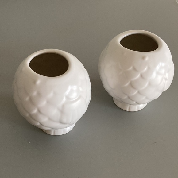 White ceramic fish vases Modern Coastal Seaside Decor set of 2 small vessels - Picture 2 of 12